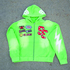 เสื้อฮู้ดผ้าคอตตอนขนาดใหญ่ขนาดใหญ่พิมพ์ลายกรดซีดจางมีซิปรูดแห้งเร็วงานตามสั่งสำหรับฤดูหนาวของผู้ชาย - Product Image 4