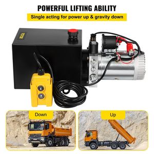 Bomba hidráulica de acción simple de 6 cuartos con bomba eléctrica y depósito metálico para remolques basculantes - Product Image 3