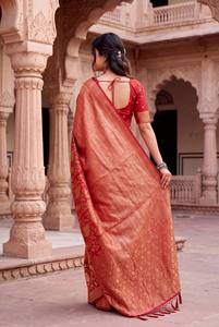 Sari de Pashmina con Bordado Dorado, Elegante y de Diseño para Mujer, Prenda Tradicional India de Lujo para Fiestas y Bodas - Product Image 1