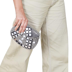 Stone Clutch <b>Bag</b> with Metal <b>Silver</b> <b>Evening</b> Ready to Ship Fashionable Resin Brass Mosaic Zipper Closure - Product Image 1