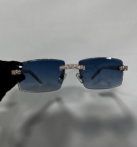 Lunettes de soleil photochromiques légères sans monture dégradé bleu style diamant Moissanite glacé Hip Hop Bling sans cadre unisexe - Product Image 1