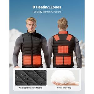 Gilet Riscaldante Elettrico Ricaricabile Leggero da Uomo, 8 Zone, Batteria da 16000 mAh, 3 Livelli di Calore, per Sport all'Aperto e Inverno - Product Image 2