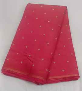 Chanderi Simer EmbroideryWork FabricExquisite RaniPink Vichitra SimmerSilk <b>Fabric</b> FeaturingIntricate Golden Zari Embroidery Work - Product Image 6