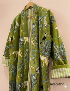 Green Velvet Jungle Print Bomber Jacket Handmade <b>Animal</b> <b>Pattern</b> Women Boho Beach Cover Cotton <b>Knitted</b> Eco-Friendly Wholesale OEM - Product Image 3
