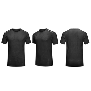 Camiseta de Manga Corta Negra para Hombre, 100% Poliéster, Transpirable, Corte Regular, Cuello Redondo, Tejido de Punto, Color Sólido - Product Image 1