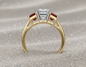 Anillo de Compromiso con Tres Piedras de Diamante Corte Princesa Creado en Laboratorio, con Rubí Lateral, Estilo Vintage, para Anillo Nupcial de Oro Certificado OEM - Product Image 3