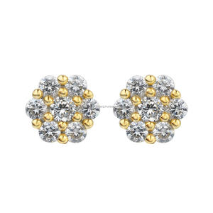 Élégantes boucles d'oreilles clous en argent sterling 925 avec diamants de laboratoire en forme de fleur et détails dorés, bijoux étincelants pour la vente en gros - Product Image 1