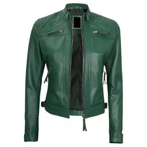 Chaquetas Verdes para Mujer con Logotipo Personalizado RTS, Chaqueta Vintage de Invierno, Chaqueta Bomber Clásica de Cuero Genuino, Ropa Urbana - Product Image 4