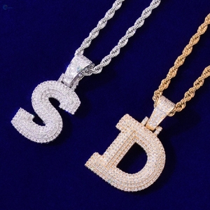 Collier alphabet personnalisé avec diamants de laboratoire, pendentif lettre A à Z serti de diamants, style rappeur, pendentif hip hop - Product Image 6
