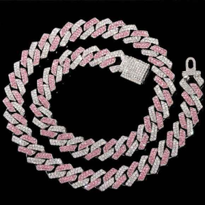 Luxury Pink White <b>Iced</b> Cuban Link Hip Hop <b>Chain</b> for Men Lab Grown Diamond Fashion Statement Jewelry Export Quality - Product Image 2