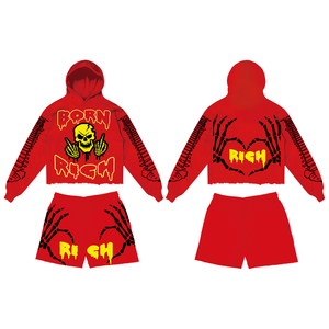 OEM ODM Men 100% Cotton Solid <b>Zip</b> Up Hoodie Shorts Two Piece Sport Set Custom Brand - Product Image 3