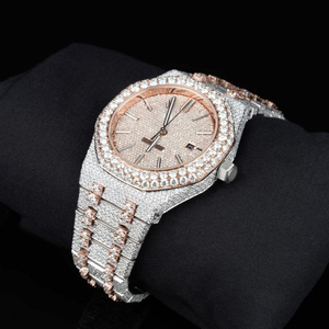 Elegante Reloj Antiguo de Acero Inoxidable con Moissanita, Estilo Hip Hop, Dos Tonos, Totalmente Cubierto de Piedras, con Fecha, Deportivo, Correa de Moda de 20mm, Precio Bajo - Product Image 5