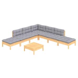 Conjunto de Muebles de Jardín de Madera de Pino Maciza en Gris, Tela 100% Poliéster, Muebles de Exterior Duraderos y Elegantes - Product Image 3