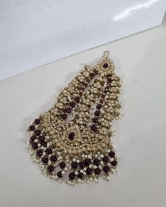 Coiffe de mariée ethnique Jhumar Pasa perlée de fausses perles, plaqué or antique, accessoires de cheveux latéraux pour femme, collections - Product Image 5