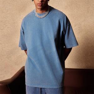 T-shirt décontracté tricoté épais personnalisé, coupe classique, en coton lourd délavé, noir, pour homme, de marque - Product Image 5