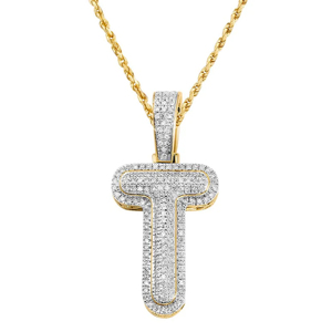Luxury Diamond Letter T Pendant Necklace 22K Gold Plated <b>Rope</b> <b>Chain</b> Round Brilliant Cut Unisex Everyday Wear - Product Image 1