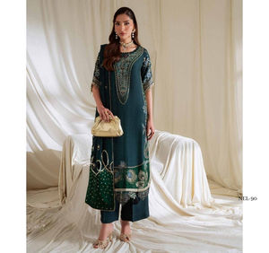 Ssumaira <b>Present</b> Omara festive <b>eid</b> collection by Nureh Embroidered Embellished silk & chiffon jacquard collection Anarkali - Product Image 1