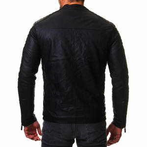 Chaqueta de Motociclista al por Mayor para Hombre, de Cuero PU, Ajustada, Estilo Café Racer, con Cuello Alto, Hombros Acolchados y Bolsillos con Cremallera, Ropa Urbana para Moto - Product Image 6