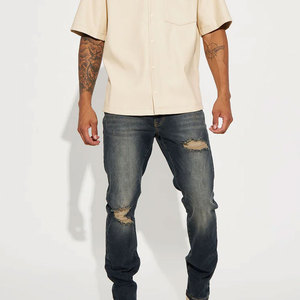 Pantalones vaqueros de mezclilla lavados a la piedra de moda para hombre, de gran gramaje, con efecto desgastado por el sol, estilo streetwear, holgados y rasgados, ¡los más vendidos! - Product Image 5