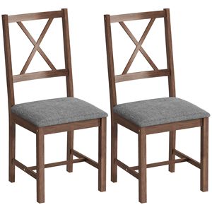 Set di 2 Sedie da Pranzo con Schienale a X, Sedute Imbottite Grigie con Gambe Rimovibili in Legno di Gomma, Seduta Imbottita per Cucina o Sala da Pranzo - Product Image 2