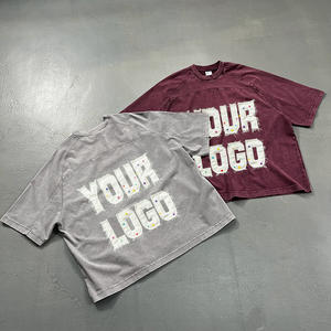 T-shirt pour homme à manches courtes, coupe courte, impression sérigraphique noire personnalisée, impression 3D en relief, 280 g/m², tissu lourd - Product Image 2