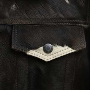 Blouson de motard en cuir véritable pour homme, motif vachette, fermeture éclair, col rabattable, coupe classique, hiver, couleur unie - Product Image 5