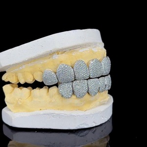 Wholesale Hip Hop Moissanite Grillz Diamond Dust Finish Custom <b>Teeth</b> Jewelry Luxury Iced Grillz From Indian Supplier - Product Image 4