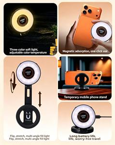 2-in-1 Magnetic RGB Selfie Light & Foldable Phone <b>Stand</b> Portable Dual-Axis Rotatable Fill Light with 3 Light Modes for Phone - Product Image 2