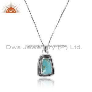 DWS Jewellery Trendy 925 <b>Sterling</b> <b>Silver</b> Box Chain Kingman Turquoise Stone <b>Pendant</b> <b>Necklace</b> - Product Image 2