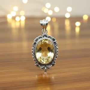 Pendentif artisanal en argent sterling 925 avec pierre précieuse citrine naturelle, forme ovale vintage, bijou statement, cadeau pour femme - Product Image 3