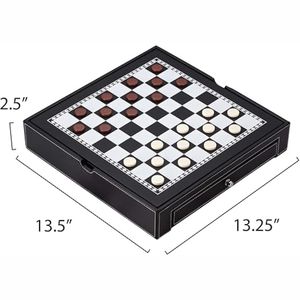Jeu d'échecs portable en similicuir noir avec étui de rangement intégré, jeu de société de table, jeu d'échecs design pour la maison et les voyages - Product Image 1
