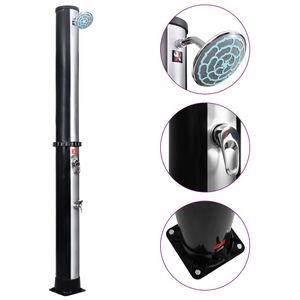 Douche solaire d'extérieur en noir et argent, en PVC durable, aluminium et laiton - Product Image 1