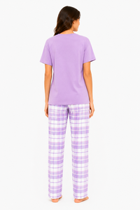 Womens Purple Pajama Set Soft Cotton Sleepwear Casual Night <b>Suit</b> Comfortable Lounge Wear Short Sleeve <b>Pyjama</b> Co Ord Set Plaid - Product Image 3