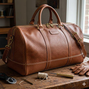 Sac de voyage de luxe en coton avec poignées noires, fermeture éclair, design spacieux pour week-end, idéal pour les voyages d'affaires et les escapades élégantes - Product Image 4