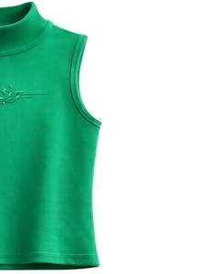 Camiseta sin mangas verde acanalada de cuello alto para mujer, personalizada con diseño en relieve de luna y estrella, sin mangas, de verano, fabricante personalizado - Product Image 5