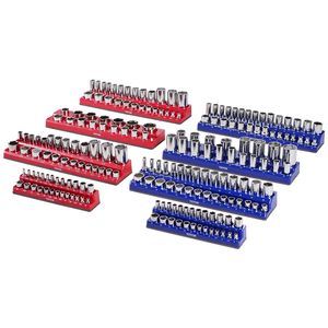Set di 8 Organizzatori Magnetici per Bussole da 1/4”, 3/8”, 1/2” Metrico e SAE con Etichette Trasparenti, per Armadietti Portautensili, Contiene 199 Pezzi - Product Image 1