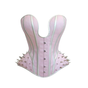 Corsé de cuero sintético rosa con pinchos plateados y cierre de gancho para mujer, prenda moldeadora - Product Image 1