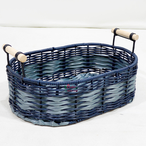 Oval Natural Rattan Storage <b>Baskets</b> With Wooden Handles Rustic Multi-Purpose Neatening <b>Basket</b> Set - Product Image 5