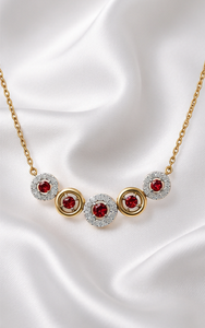 925 Sterling Silver Gold & Rhodium Plated Multi Circle <b>Ruby</b> CZ <b>Necklace</b> with Diamond CZ Halo | Luxury Women's <b>Necklace</b> - Product Image 4