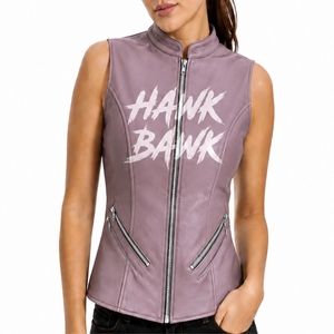 <b>Women</b> Plus Size Short Leather Vest <b>Jacket</b> <b>Sleeveless</b> Front Zipper Side Pockets Moto Biker Style - Product Image 1