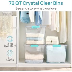 1 Confezione di Contenitori Trasparenti da 72 QT con Coperchi, 4 Contenitori Grandi Impilabili con Chiusura a Scatto, Scatole, Contenitori, Organizzatori per Vestiti - Product Image 4