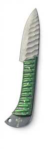 Cuchillo de Camping Personalizado Hecho a Mano de Acero de Damasco con Mango Verde Esculpido de G10 y Pomo Cruzado, Hoja Fija - Product Image 5
