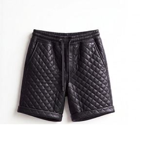Tendance streetwear estivale, pantalon court matelassé en similicuir PU pour homme avec poches, couleurs unies, bas en similicuir - Product Image 1