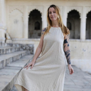 Handcrafted Khadi Cotton Halter Neck Maxi <b>Dress</b> Minimalist Eco-Friendly Sustainable Summer Resort Wear - Product Image 2