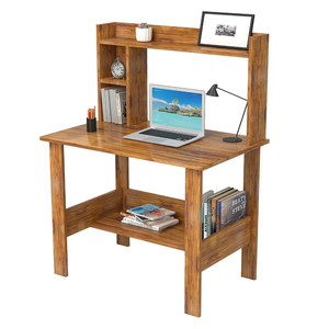 Bureau d'étude moderne en bois avec huche et rangement inférieur, poste de travail pour ordinateur portable, table d'écriture pour bureau à domicile ou étudiant - Product Image 5