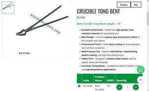 Bent Crucible Tong 19 Inch Heat Resistant Jewelry Making Tool Metal <b>Casting</b> Goldsmith <b>Hand</b> Tool | Item No GS-414A - Product Image 3
