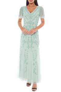 Vestido de Noche sin Mangas con Estampado Floral, Lentejuelas y Bordado de Cuentas, Silueta en A, Vestido de Gala, ODM, Tul, Largo hasta el Suelo - Product Image 3
