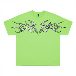 Camiseta Extra Grande con Cuello Redondo, Estampado Tribal Verde Lima, Talla Grande, Manga Regular, Tejido Jersey para Mujer Adulta - Product Image 1