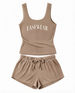 Women's Two Piece Tank Top Shorts Set Sleeveless Knitted Cotton Spandex Casual All Seasons Letter Print Regular Fit Above Knee - Product Image 1