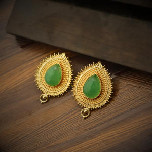 Vintage-Inspired 18k Gold-Plated Stud Earrings with <b>Jade</b> Gemstone <b>Jewelry</b> - Product Image 5